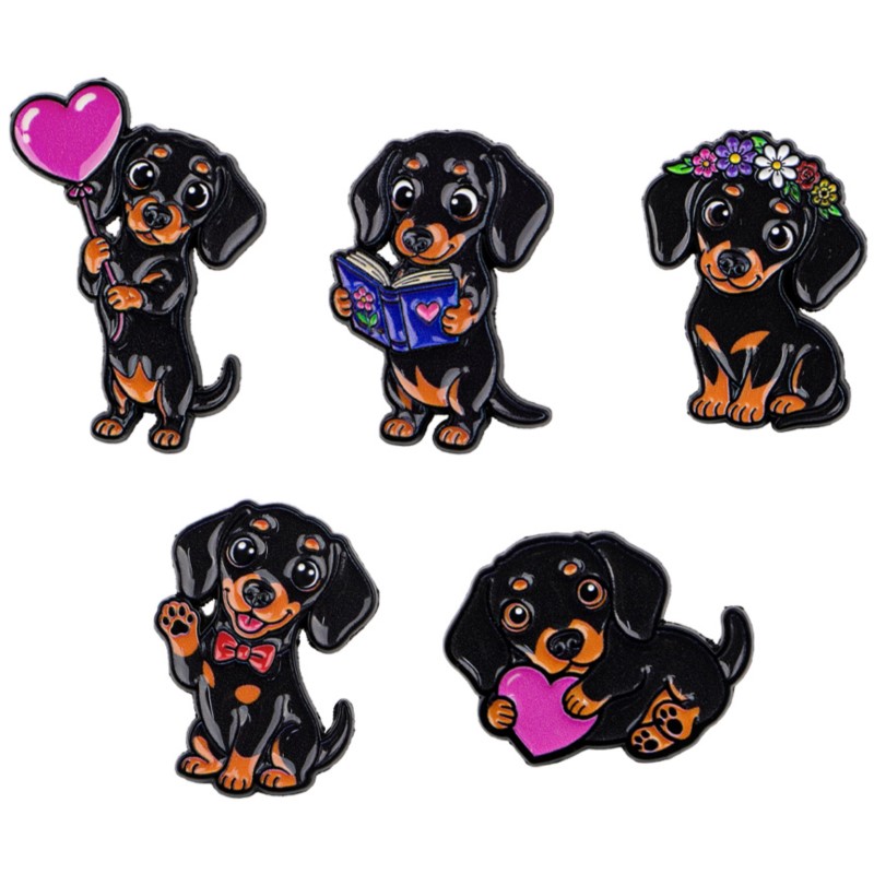 5pcs Cute Dachshund Enamel Pin - огляд і ціна Enamel Pin Set