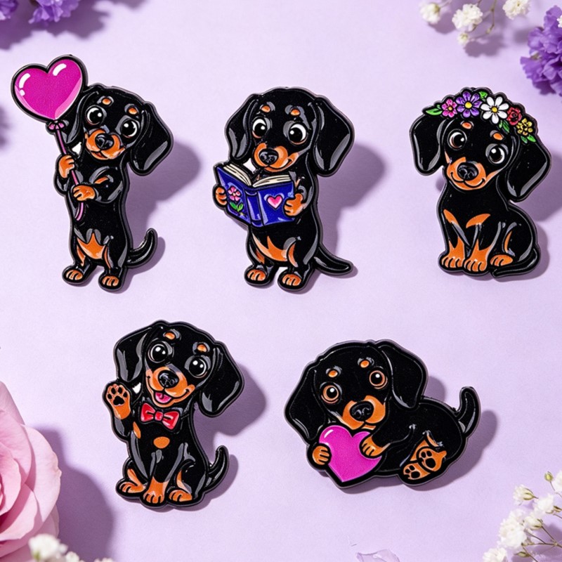 5pcs Cute Dachshund Enamel Pin - огляд і ціна Enamel Pin Set