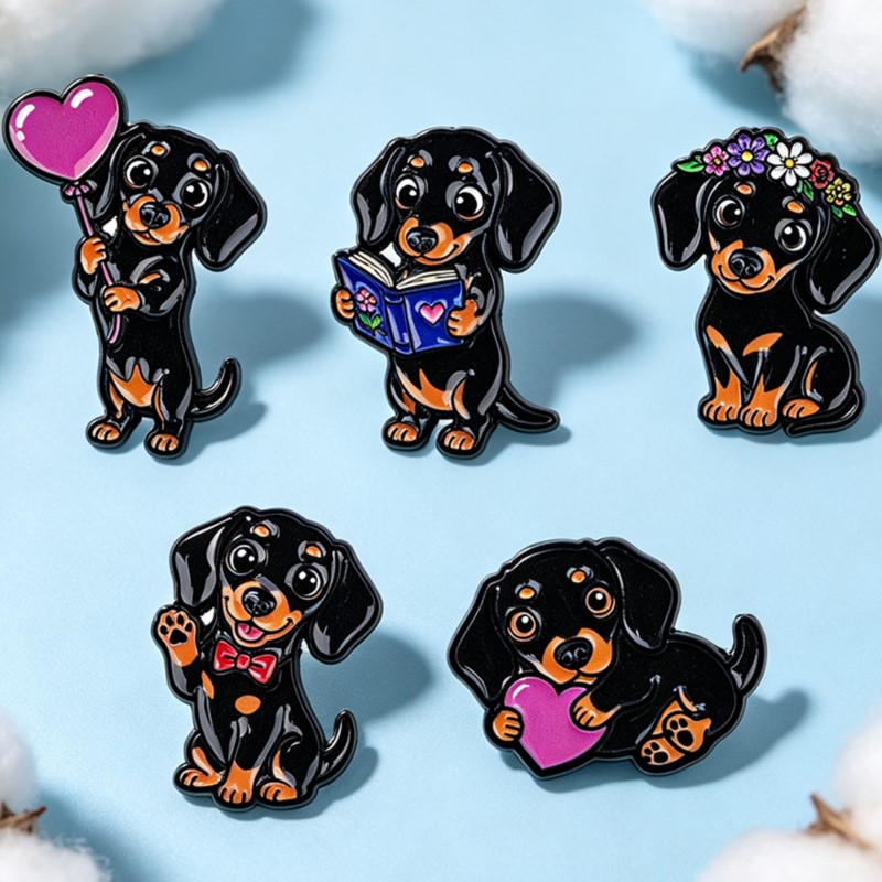 5pcs Cute Dachshund Enamel Pin - огляд і ціна Enamel Pin Set