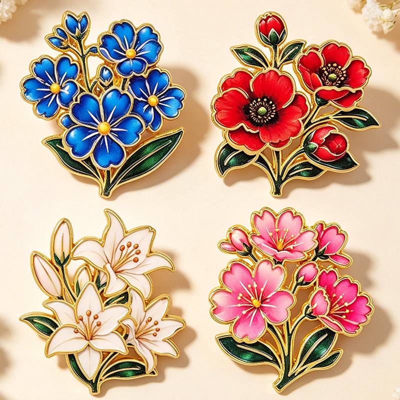 Cute Vintage Colorful Floral E - огляд і ціна Enamel Pin Set
