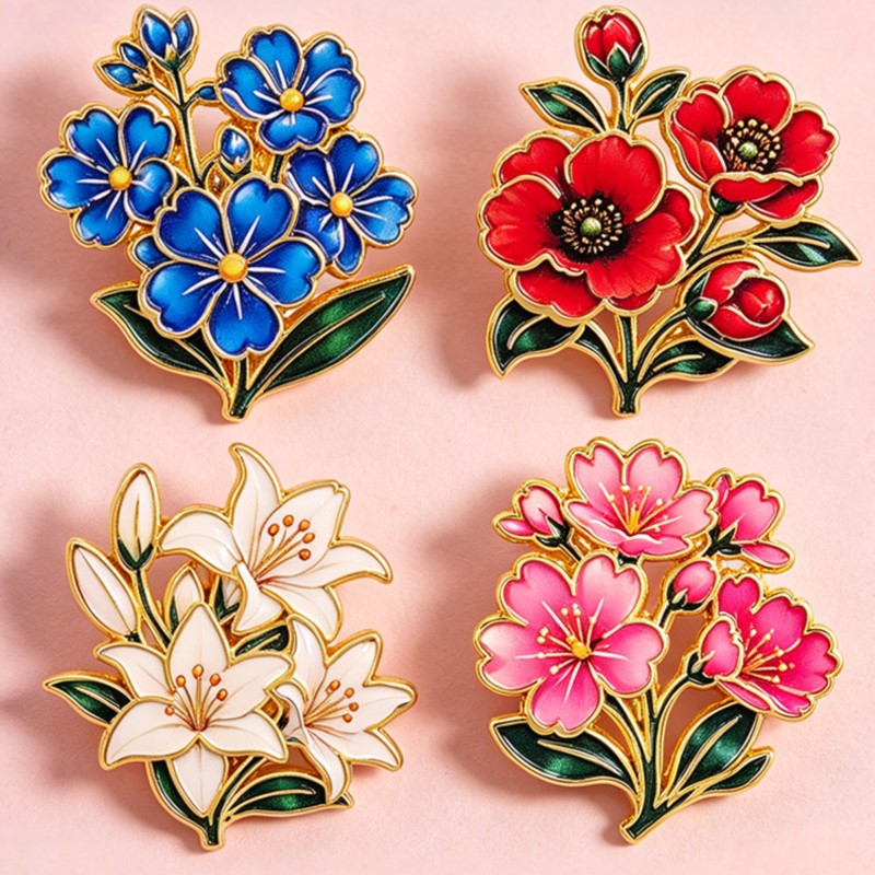 Cute Vintage Colorful Floral E - огляд і ціна Enamel Pin Set