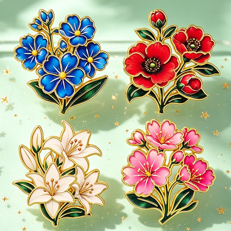 Cute Vintage Colorful Floral E - огляд і ціна Enamel Pin Set